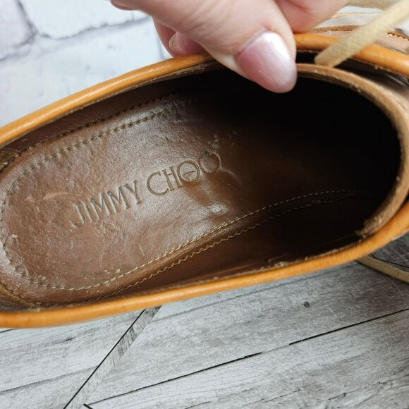 Jimmy Choo Womens EU 40 US 9 Shoes Tan Cap Toe Leather Oxford Italy Made Luxury - Picture 15 of 16
